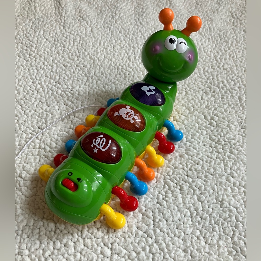 Happy Caterpillar Pull Toy, Push Buttons For Music & Sounds